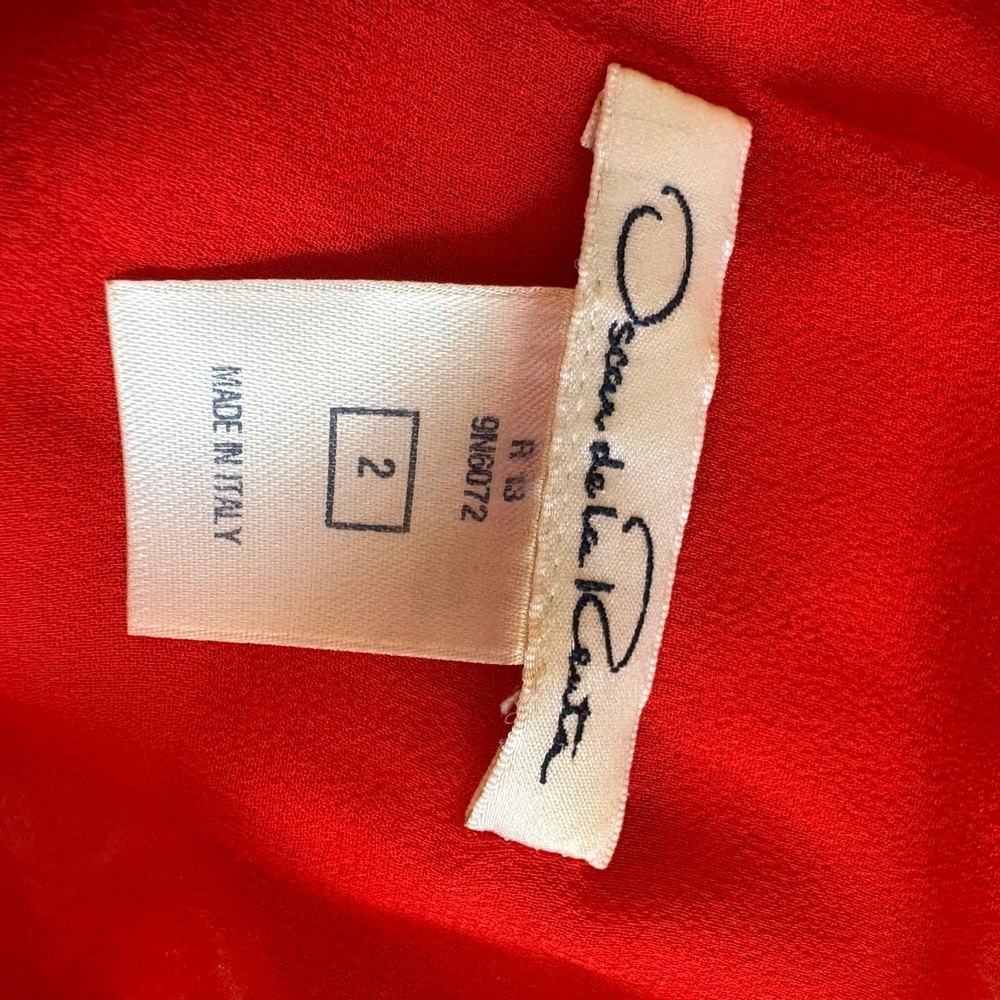 Oscar de la Renta Red and White Patterned Midi Dress - Picture 2 of 4